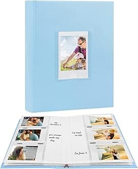 Photo Album for Fujifilm Instax Mini Camera, Leather Cover, 180 Pockets 2x3 Photo Album with Writing Space for Instax Mini 12 11 9 40 8 7 Evo LiPlay Instant Camera, Blue