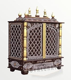 Wooden Temple/mandir/god Stand for Home/Pooja Stand/mandap/mandapam/Pooja mandir with Doors (Medium 18x12x24 WxDxH INCH, Multicolor)