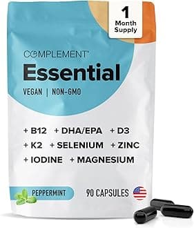 Essential Vegan Multivitamin for Men & Women (30 Servings, 90 Capsules) with Omega-3 DHA & EPA, B12, Vitamin D3 & K2, Zinc, Selenium, Magnesium, Iodine - Supports Immunity & Overall Health