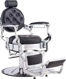 Barber Chair Salon Chair Hair Stylist, Vintage Heavy Duty 700lbs Hair Styling Chairs for Barbershop Beauty Tattoo Massage (Black-Silver)