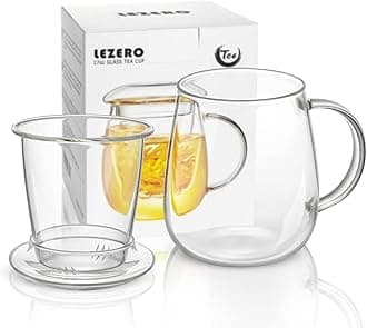 Glass Tea Infuser Cup with Strainer and Lid 3 IN 1 Gift Kit, 17oz Borosilicate Glass Teacup with Tea Filter for Blooming Tea and Loose Leaf Tea, Filter 99% of Tea Leaves, Lead-free, Microwave Safe