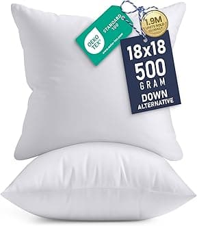 - Utopia Bedding 18x18 Pillow Inserts, Set of 2, White – Indoor Decorative Throw Pillows for Bed, Sofa & Couch – Soft, Supportive & Fluffy Cushion Inserts