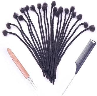 0.4cm and 0.6cm Width 4-16 Inch 10-100 Strands Options 100% Human Hair Dreadlock Extensions for Men Women Kids Full Handmade Human Loc Extensions with Needle and Comb(0.6cm, 6inch, 10Strands)