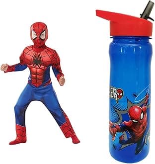 Rubie's Official Marvel Spider-Man, Deluxe Child Costume - Medium Age 5-6, Height 116 cm, Red & MARVEL 1325 1698 Spider-Man Hero Reusable Water Bottle, polypropylene, Blue and red, 600ml