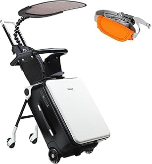 LemoHome Expandable Luggage with Spinner Wheels,Large Suitcases with Child Seat Design,Hard Luggage for Women and Men,20 inch Hardside Carry on Luggage for Travel (black and white visor)