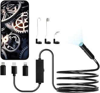 Endoscope Camera with Light, 1920P HD Borescope for Android & iOS, 8 LED Lights Inspection Camera with 10FT Semi-Rigid Cable, 2X Zoom, IP67 Waterproof Snake Scope Camera for Auto, Plumbing