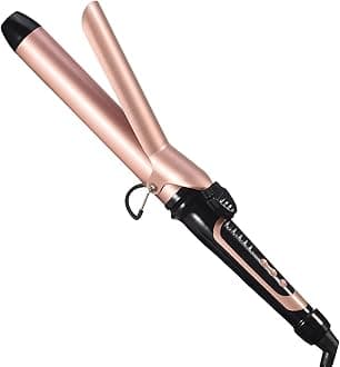 Lanvier 1.25 Inch Clipped Curling Iron with Extra Long Tourmaline Ceramic Barrel, Professional Hair Curler up to 450°F Dual Voltage for Traveling, Hair Waving Style Tool for Girls & Women-Rose Gold