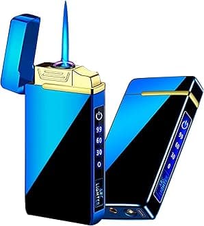 Arc Electric and Refillable Butane Jet Flame Torch Lighter 2 in 1, USB Rechargeable with LED Lighting Windproof for Fire, BBQs, Fireworks, Candle, Camping, Outdoor (Blue Ice)
