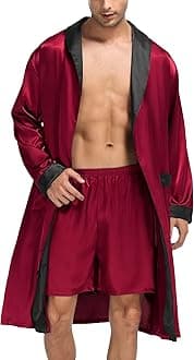 Men's Satin Robe with Shorts Set Silky Kimono Bathrobe Lightweight Soft Sleepwear