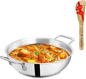 Triply Stainless Steel Kadai/Kadhai with Free Wooden Spatula | Medium, 23.4cm/9.2 inch, 2.7Ltr, 1.2kg | Induction friendly | Nonstick 3-Layer Body,100% Toxin-free, No Chemical Coating
