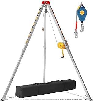 VEVOR Confined Space Tripod Kit, 1200 lbs Winch, Confined Space Tripod 7' Legs Bracket and 98' Cable, Confined Space Rescue Tripod 32.8' Fall Protection, Storage Bag for Traditional Confined Spaces