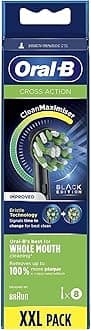 Oral-B Cross Action Electric Toothbrush Head with CleanMaximiser Technology, Angled Bristles for Deeper Plaque Removal, Pack of 8, Black Edition