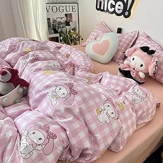 HOLY HOME Kid’s Bedding, Cartoon Duvet Cover Set 4 Piece Birthday Gift Bedclothes (Sakura Pink, Twin)