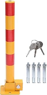 Katsu Tools Car Parking Space Lock Bollard, High Visibility Yellow And Red Lockable Fold Down Barrier Post, Private Park Driveway Guard Saver Blocker, 60Cm Height 161877