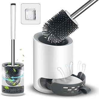 Clyton Silicone Toilet Brush with Holder Stand, Pot Commode Bathroom Tile Cleaning Scrubber Brushes - Quick Drying Toilet Bowl Cleaner Brush and Stand,