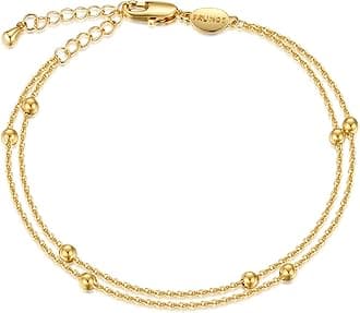 FRUMOSDainty Layering Bracelets for Women 18 k Gold Plated Fashion Adjustable Chunky Cuban Paperclip Link Chain Bracelets Jewelry for Women Girls Gift