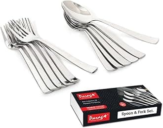 Parage Stainless Steel Spoon Set & Fork Set 12 Pieces for Tea, Coffee, Sugar, Condiments & Spices - Set of 12 Contains Spoons Set of 6 Spoon and Fork Set of 6, Mirror Polished