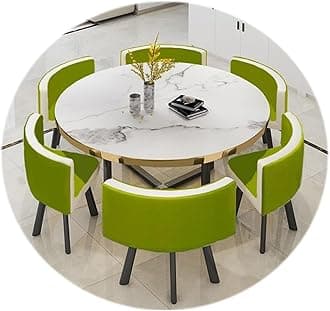 RUANLOV Round Dining Table Set,7-Piece Set with 6 Dining PU Leather Chairs for Home, Kitchen, Restaurant, Pub, Living Room (F 120CMX120CMX75CM)