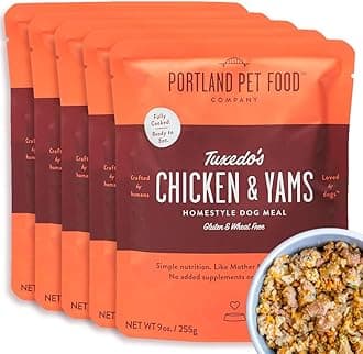 Portland Pet Food Company Fresh Dog Food Pouches - Human-Grade Toppers Wet Pet Meal & Mixers - Gluten-Free Limited Ingredient Tuxedo’s Chicken & Yams - Large & Small Breed Puppy & Senior Dogs - 5 Pack