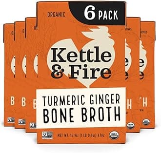 Kettle and Fire Turmeric Ginger Chicken Bone Broth, Keto, Paleo, Whole 30 Approved, Gluten Free, 19g of Protein, Natural Source of Collagen, Pack of 6
