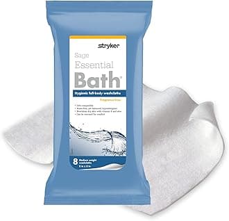 Sage Stryker - Essential Bath Cleansing Washcloths - 30 Packages, 240 Cloths - Fragrance Free, No-Rinse Bathing Wipes, Ultra-Soft and Medium Weight Cloth, Hypoallergenic
