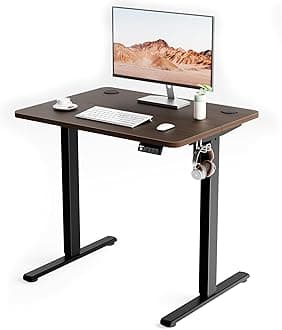 ERGOMAKER Electric Standing Desk Height Adjustable Desk 80x60cm (31.5"x23.6"), Sit Stand table with Splicing Top for Home Office (Black Frame + Black Walnut Desktop)