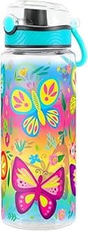 Home Tune Cute Water Bottle for School Kids Girls, BPA FREE Tritan & Leak Proof & Easy Clean & Carry Handle, 23oz/ 680ml - Butterfly