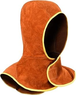 Cowhide Split Leather Welding Cap with Welding Hood - Neck Shoulder Drapes - Head Protection Welded Hood, Brown