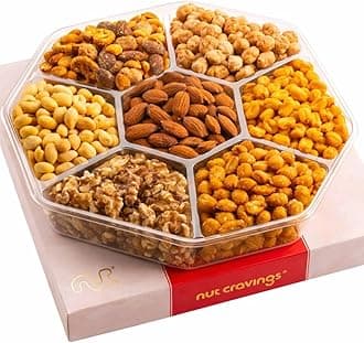 NUT CRAVINGS - Mothers Day Treats, Mixed Nuts Gift Basket in Red Gold Classic Box (7 Assortments, 1 LB) Treats for Adults, Food Arrangement, Healthy Snack Care Package, Kosher