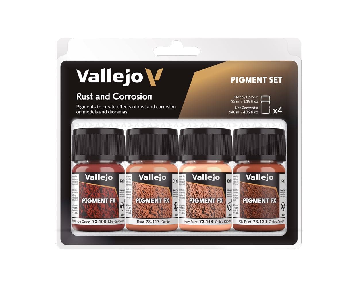 Vallejo - Pigment FX Rust & Corrosion Effect | Wide Range of Effects Caused by the Climate and Geographic Conditions | Contains 4 Bottles x 35 ml (1.18 fl.oz.)