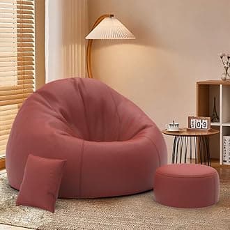 BiggieBean Faux Leather Bag with Beans Filled XXXL Bean Bag Biggie Originals - Bean Bag with Cushion and Footrest - Official : Beanelysium Range - ComfortPro - (Matching Cushion Round : Tan)