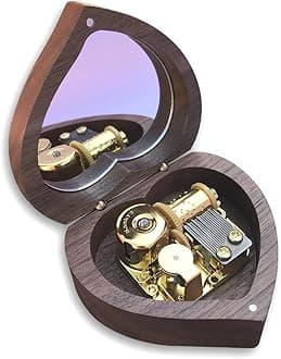 BinkeGG Play (Amazing-Grace) Walnut Wooden Heart Shape Music Box with Sankyo Musical Movement (65 Tunes Option)
