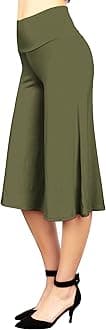 Made By JohnnyWomen's High Elastic Waistband Wide Leg Palazzo Culotte Gaucho Capri Pants (S~5XL)