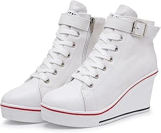 Mei MACLEODWedge Heel Sneaker for Women High Heel Sneaker Side Zipper/Lace Up Canvas Shoes for Ladies College Students