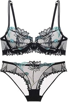 Soft Lace Lingerie Set See Through Underwear Floral Lace Underwire Sheer Bra and Panty Set for Women
