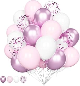 Pink Balloons Set, 20Pcs Pink and White Balloons, 12 Inch Metallic Pastel Pink Confetti Helium Latex Balloons Pack for Girls Women Birthday Wedding Anniversary Baby Shower Party Decorations
