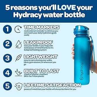 Hydracy Water Bottle with Time Marker -Large 32 oz BPA Free Water Bottle & No Sweat Sleeve -Leak Proof Gym Bottle with Fruit Infuser Strainer & Times to Drink -Ideal for Fitness Sports & Outdoors