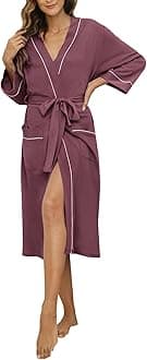 M&M Mymoon Womens Cotton Robe Soft Kimono Spa Knit Bathrobe Lightweight Long