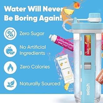 Selah Flavored Water Bottle - 20oz With Flavor Pods Included - Energy Drink, Water Enhancer, and Sports Drink Cartridges (Blue, 6 Pods)
