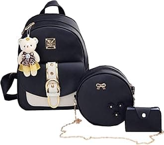 TYPIFY® 3 pieces fashion Pu Leather Women Backpack Korean Style Backpack Teddy Bear Keychain Women Girls College Backpack Bag. Gift for Her