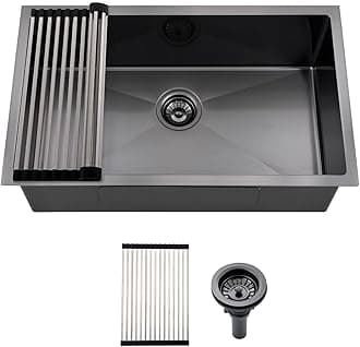 30 Inch Black Stainless Steel Kitchen Sink, 29 1/2 x 17 Undermount Black Kitc...