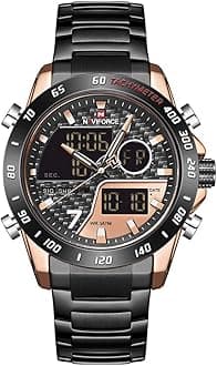 Naviforce Mens Wrist Watch Multifunction Military Watches with LED Backlight Waterproof Analog Quartz Watch Stainless Steel Sport Watches for Men