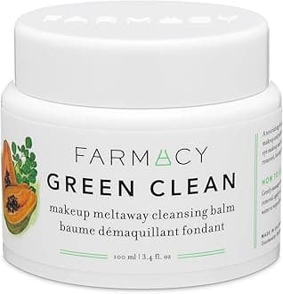 Farmacy Makeup Remover Cleansing Balm - Green Clean Waterproof Makeup Remover + Oil Based Cleanser - Gentle Exfoliating Double Cleanser - Melts From Balm to Milky Lather (100ml)
