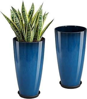 QCQHDU 21 inch Tall Planters for Outdoor & Indoor Plants, Set of 2 Large Outdoor Planters with Drainage Hole for Front Porch, Patio, Garden, Home Decor, Blue