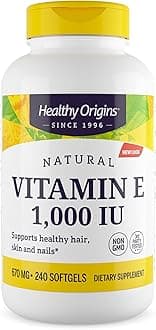 Healthy Origins Vitamin E 1,000 IU (Natural, Non-GMO, Gluten Free, Skin Support, Cardiovascular Support), 240 Softgels