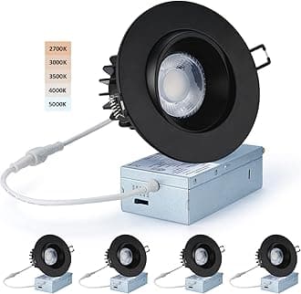 Canless Recessed Gimbal Downlight - Suitable for 20ft High Ceiling 1200lm 4 Inch 15W LED Rotatable Eyeball Spotlight, 2700|3000|3500|4000|5000K CCT Dimmable Lights with Junction Box, 4 Pack