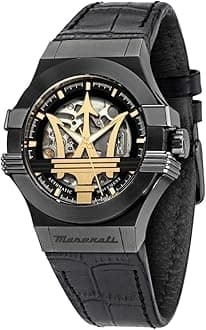 Maserati Classic Men's Luxury Watch, Stainless Steel Case, Automatic Movement, Leather Strap, 100M Water Resistant Timepiece, Black Dial, 2 Years Warranty - R8821108036