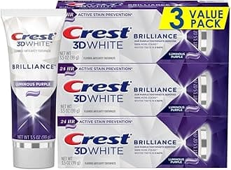 Crest 3D White Brilliance Purple Teeth Whitening Toothpaste - Pack of 3, 3.5 oz Tubes - Anticavity Fluoride Toothpaste -100% More Surface Stain Removal - 24 Hour Active Stain Prevention