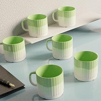 The Earth Store Tritone Green Fringe Tea Cups Set of 6 Microwave and Dishwasher Safe, Perfect for Every Occasion Capacity - 200 ml Each