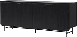 Walker Edison Reema Fluted 4-Door Kitchen Sideboard Buffet Console, 69 Inch, Black
